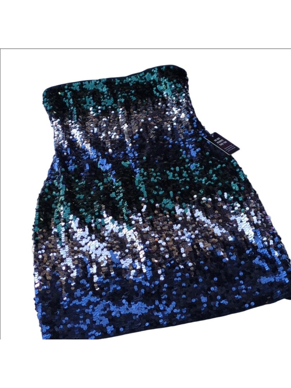Express Sequin Dress Strapless Ombre Blue Green Silver Party Cocktail, Small